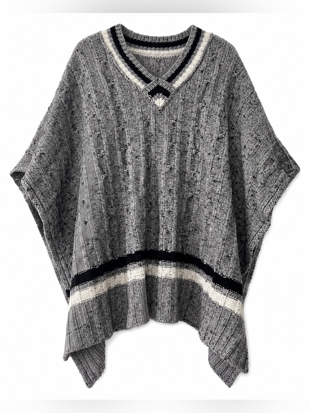 UGG Weslynn Cable Knit Poncho Sweater Gray/White/Navy
 XS/S EXCELLENT CONDITION